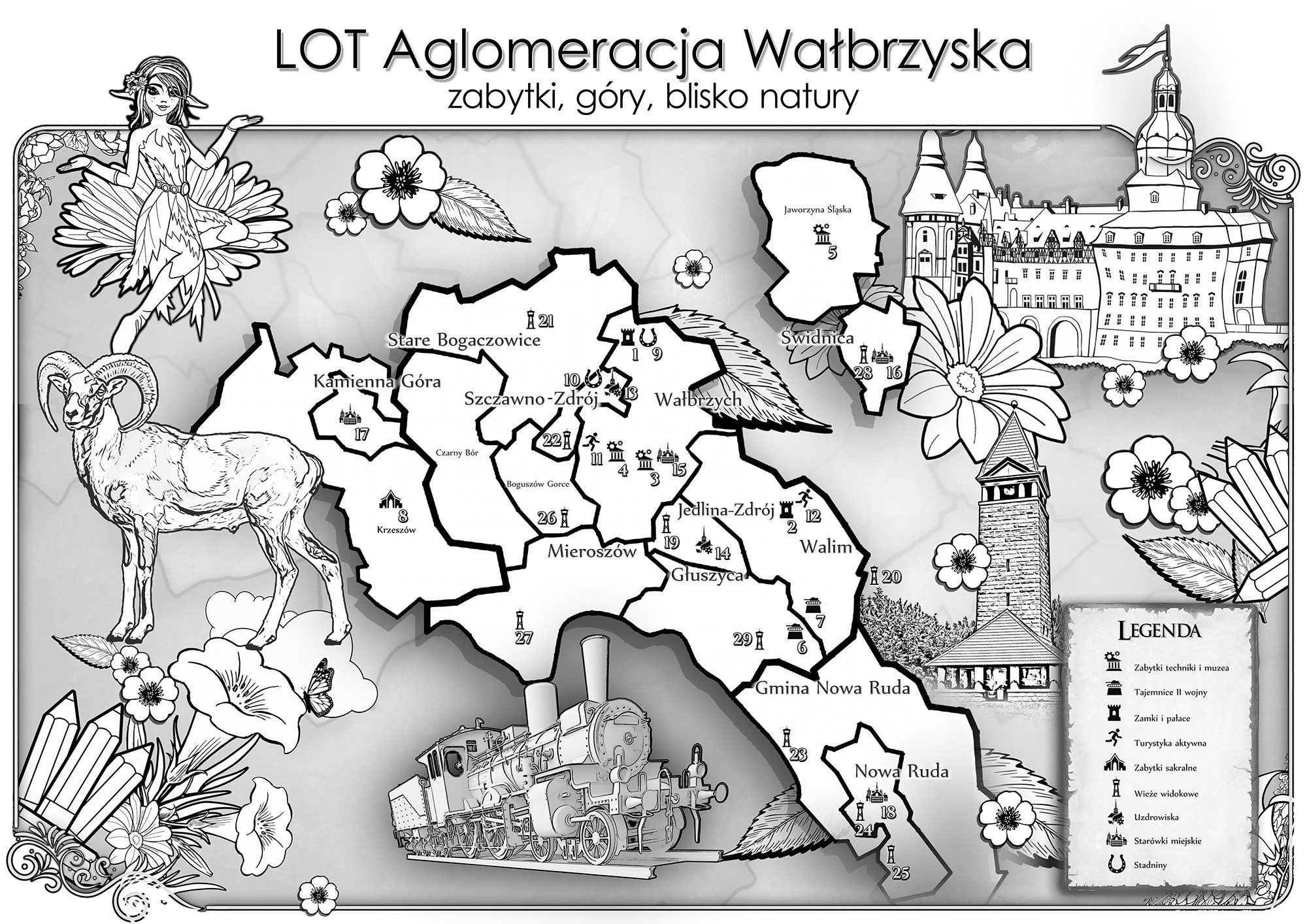 Mapka Kolorowanka Atrakcje AW (PL-ANG-NIEM)